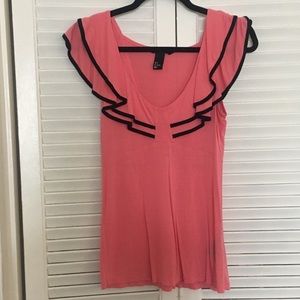 H&M Pink & Black Ruffle Top